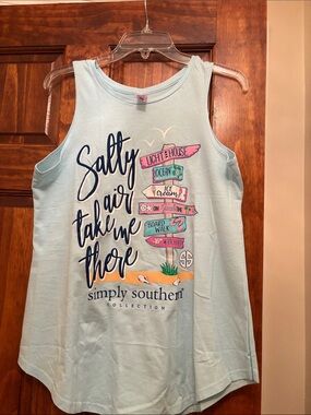 Simply Southern Light Blue Sleeveless Tank with Coastal Signpost Graphic